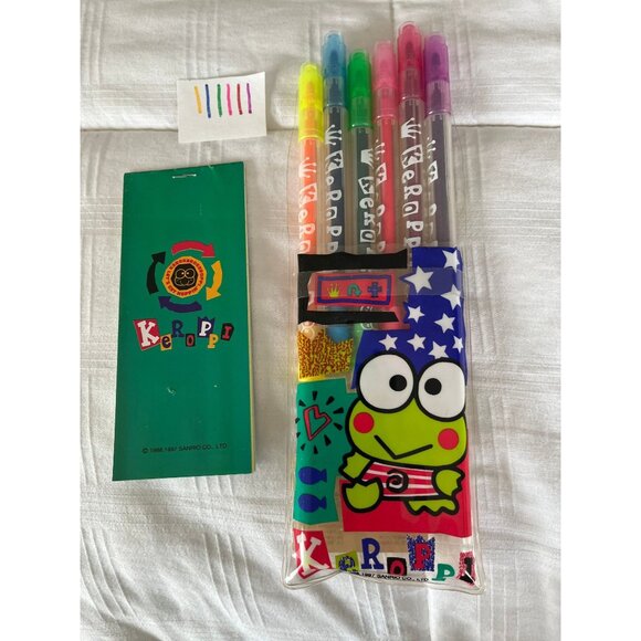 Vtg 1988-1997 Sanrio Hello Kitty Keroppi Frog Felt Tip Pen Set Of 6 & 5 Page - Picture 2 of 8